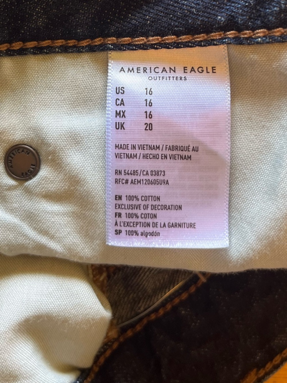 American Eagle Dark Wash Denim Jean Cutoff Shorts Raw Hem Size 16 - Picture 9 of 9